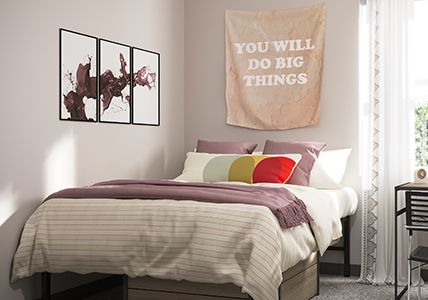 Bedroom with tapestry
